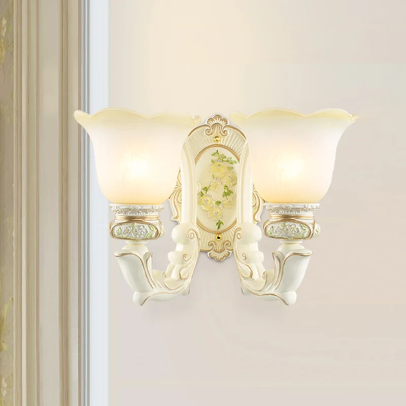 Bell Crème Glazen Wandverlichting Ideeën Vintage 2 Lampen Slaapkamer Wandkandelaar Wit Clearhalo