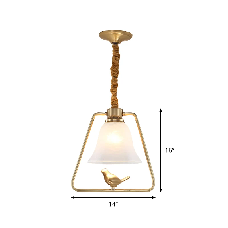 Bell Eetzaal Hanglamp Vintage opaalglas Enkele lamp Goud ingelijste hanglamp met vogeldetail Clearhalo