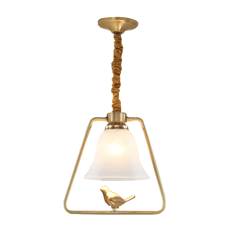 Bell Eetzaal Hanglamp Vintage opaalglas Enkele lamp Goud ingelijste hanglamp met vogeldetail Clearhalo