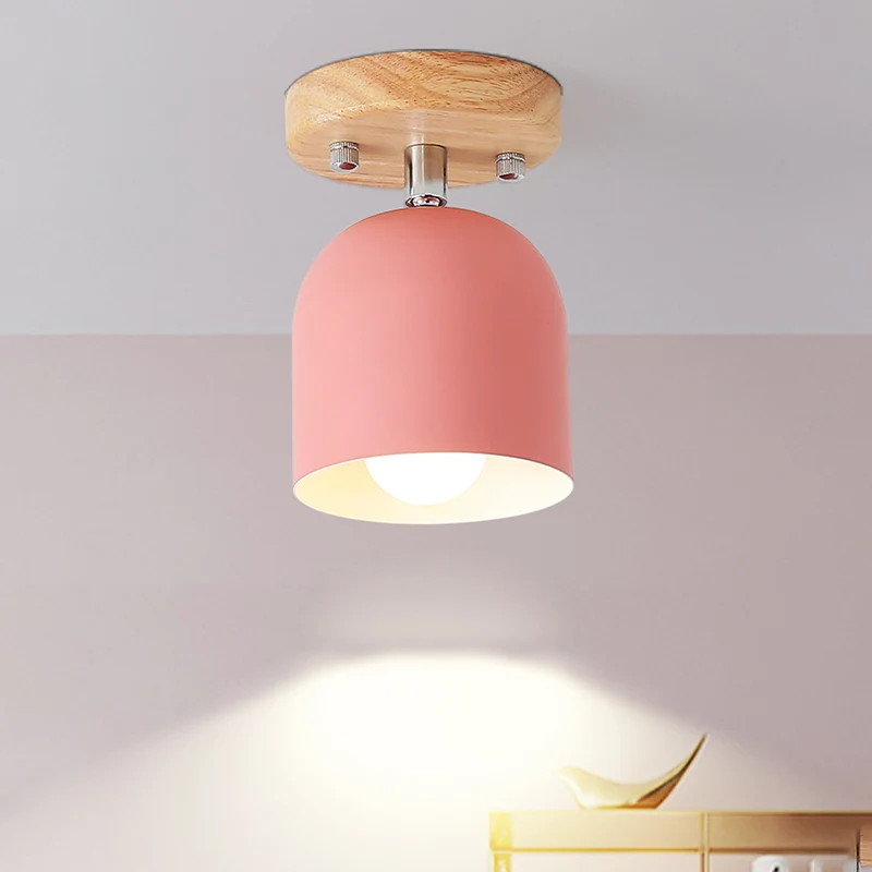 Bell Iron Shade Semi Flush Lighting Macaron 1-lamp roze afwerking Draaibare plafondlamp Clearhalo