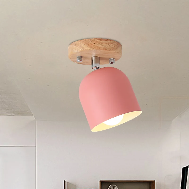 Bell Iron Shade Semi Flush Lighting Macaron 1-lamp roze afwerking Draaibare plafondlamp Clearhalo