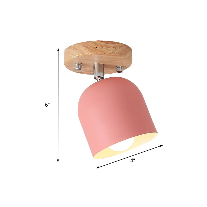 Bell Iron Shade Semi Flush Lighting Macaron 1-lamp roze afwerking Draaibare plafondlamp Clearhalo