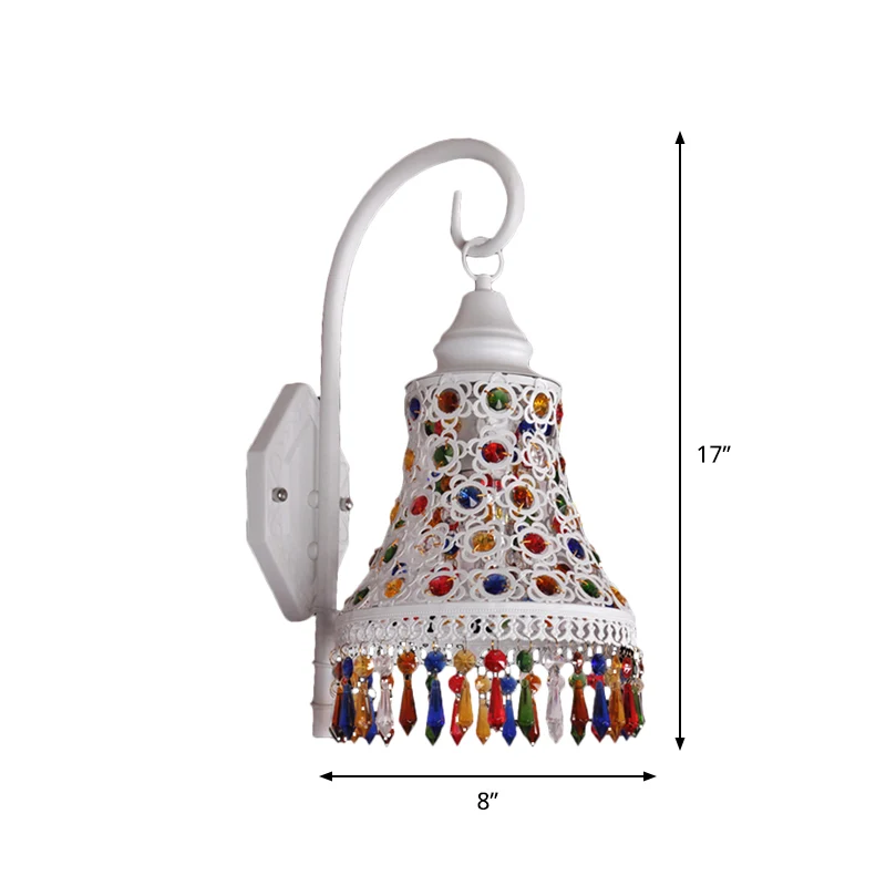 Bell metalen wandkandelaar decoratieve 1-lamp gang wandmontage verlichting wit met hangend kristal Clearhalo