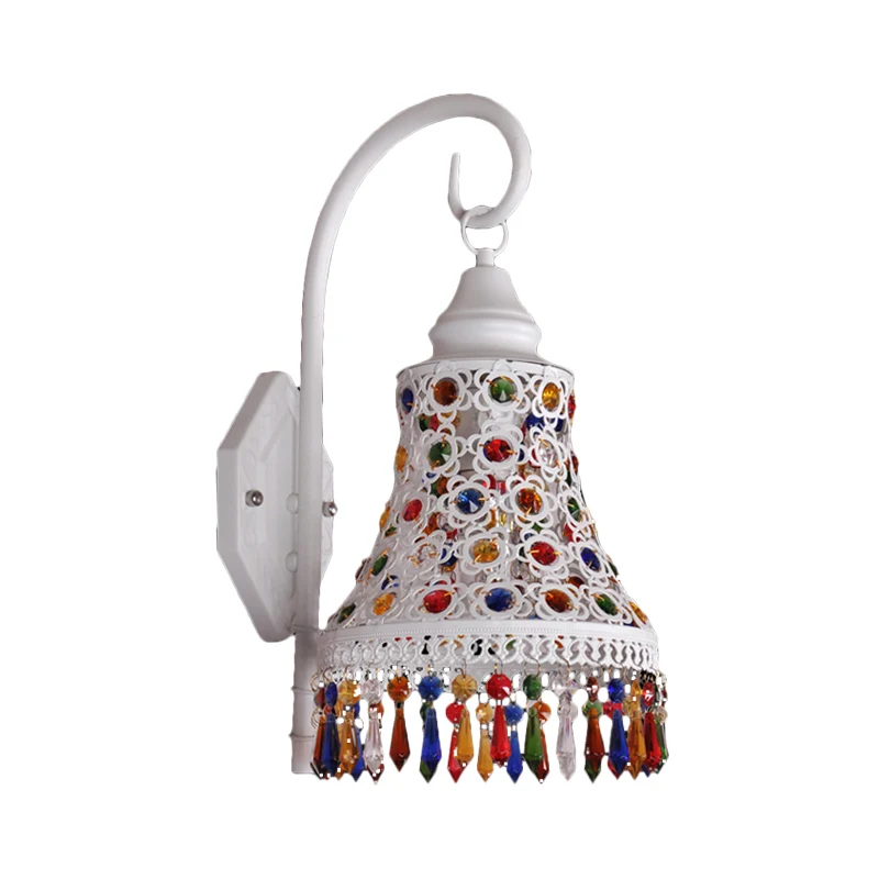 Bell metalen wandkandelaar decoratieve 1-lamp gang wandmontage verlichting wit met hangend kristal Clearhalo