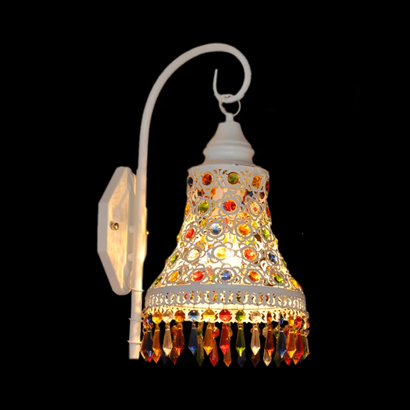 Bell metalen wandkandelaar decoratieve 1-lamp gang wandmontage verlichting wit met hangend kristal Clearhalo