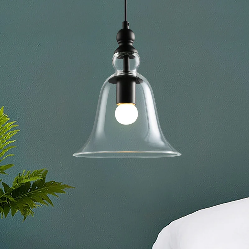Bell plafondhanglamp eigentijds glas 1 lichts zwarte hangende plafondlamp Clearhalo