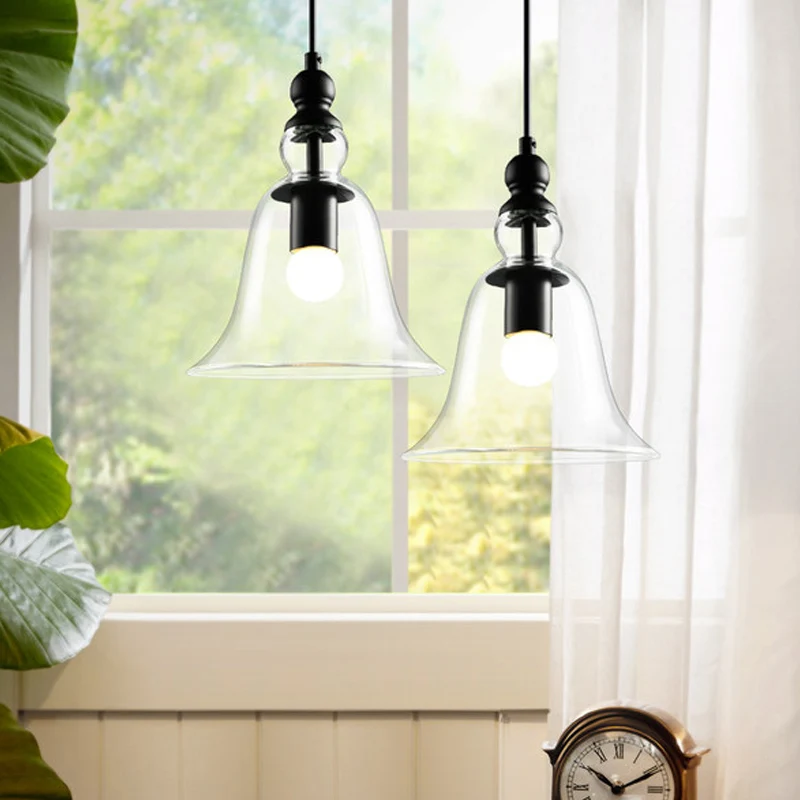 Bell plafondhanglamp eigentijds glas 1 lichts zwarte hangende plafondlamp Clearhalo