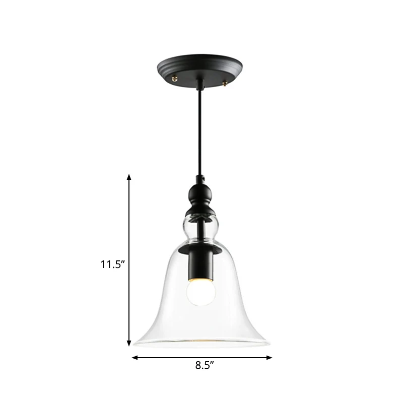 Bell plafondhanglamp eigentijds glas 1 lichts zwarte hangende plafondlamp Clearhalo