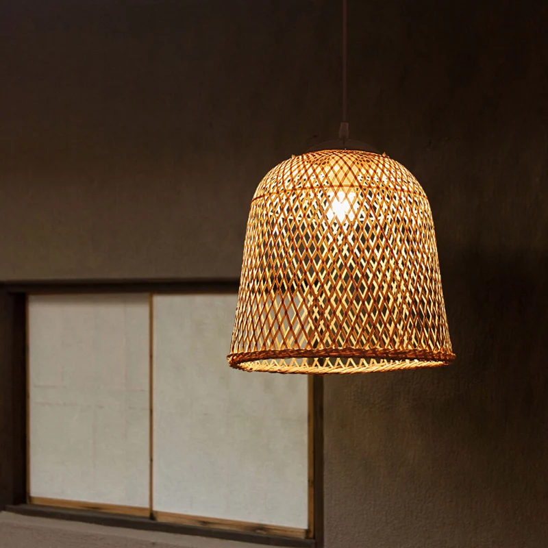 Bell Restaurant Hanglamp Bamboe Eigentijdse hanglamp met enkele lamp hout Clearhalo