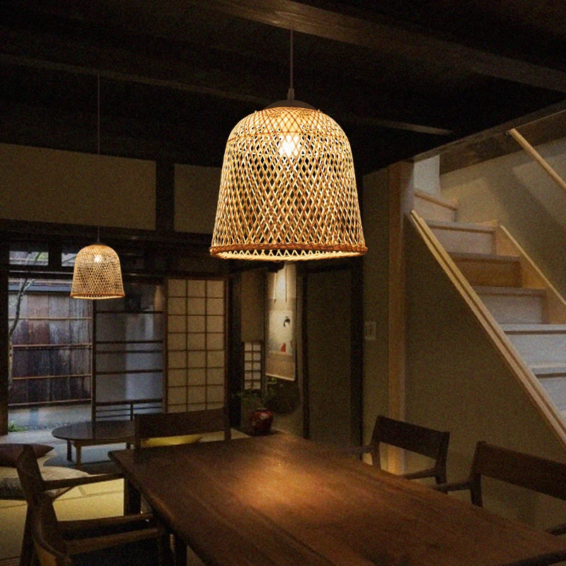 Bell Restaurant Hanglamp Bamboe Eigentijdse hanglamp met enkele lamp hout Clearhalo