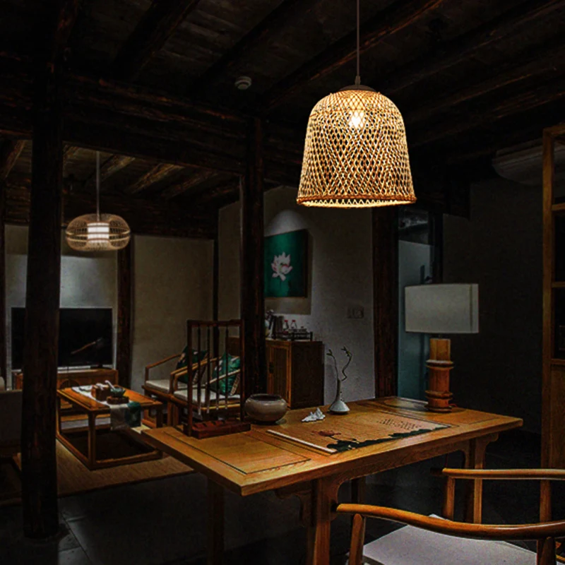 Bell Restaurant Hanglamp Bamboe Eigentijdse hanglamp met enkele lamp hout Clearhalo