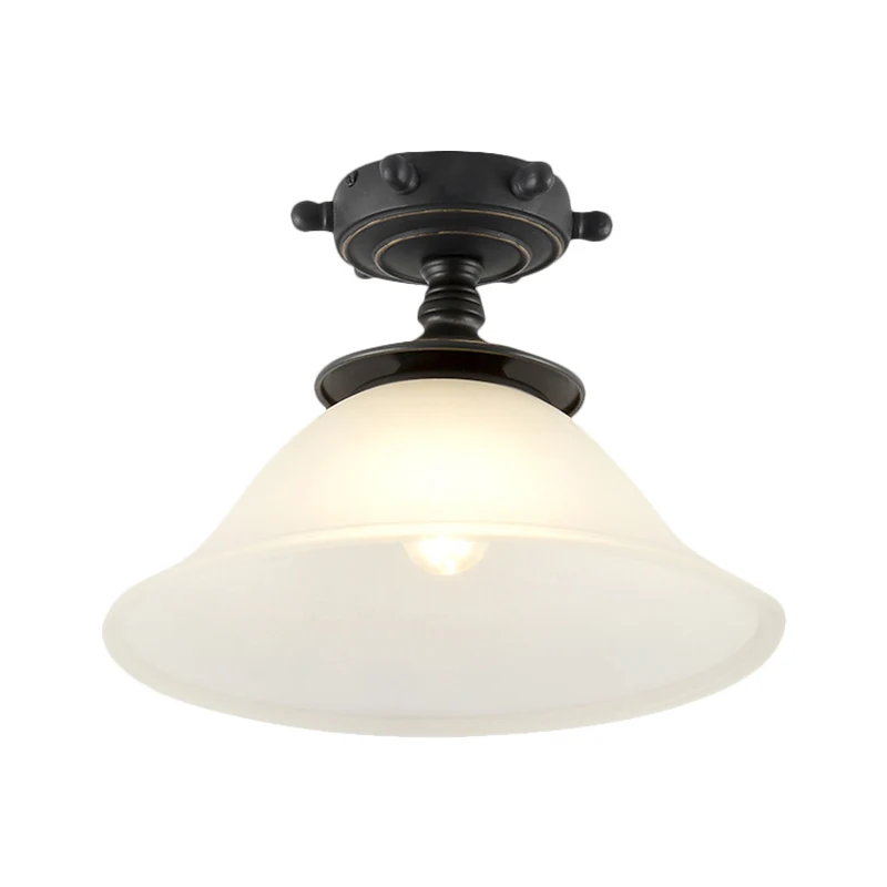 Bell Semi Inbouw Mediterraan Opaline Glas 1 Licht Zwart Dichtbij Plafond Verlichting Clearhalo