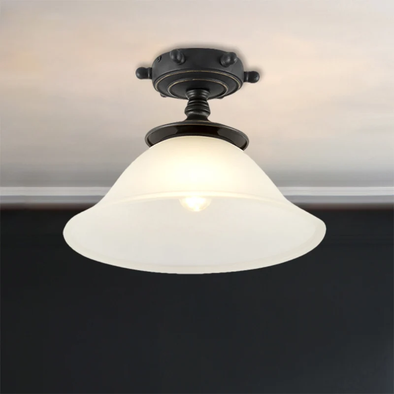 Bell Semi Inbouw Mediterraan Opaline Glas 1 Licht Zwart Dichtbij Plafond Verlichting Clearhalo