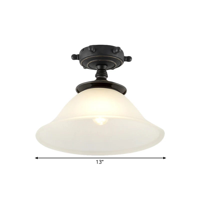 Bell Semi Inbouw Mediterraan Opaline Glas 1 Licht Zwart Dichtbij Plafond Verlichting Clearhalo