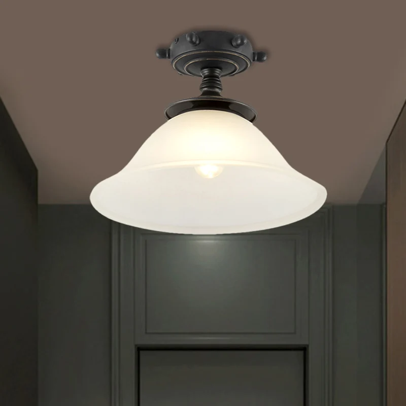 Bell Semi Inbouw Mediterraan Opaline Glas 1 Licht Zwart Dichtbij Plafond Verlichting Clearhalo
