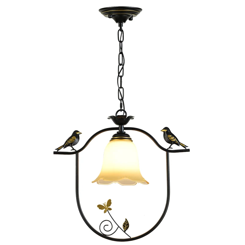 Bell Shade Eetkamer Hanglampenset Traditioneel Metaal 1-lichts Zwarte Hanglamp met Vogelmotief Clearhalo