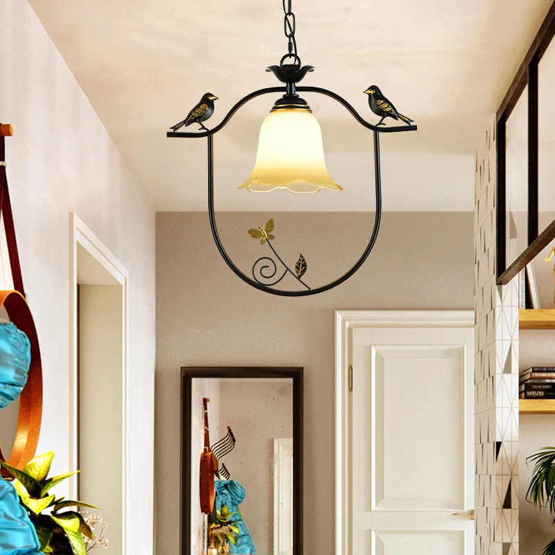 Bell Shade Eetkamer Hanglampenset Traditioneel Metaal 1-lichts Zwarte Hanglamp met Vogelmotief Clearhalo