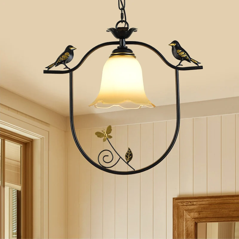 Bell Shade Eetkamer Hanglampenset Traditioneel Metaal 1-lichts Zwarte Hanglamp met Vogelmotief Clearhalo