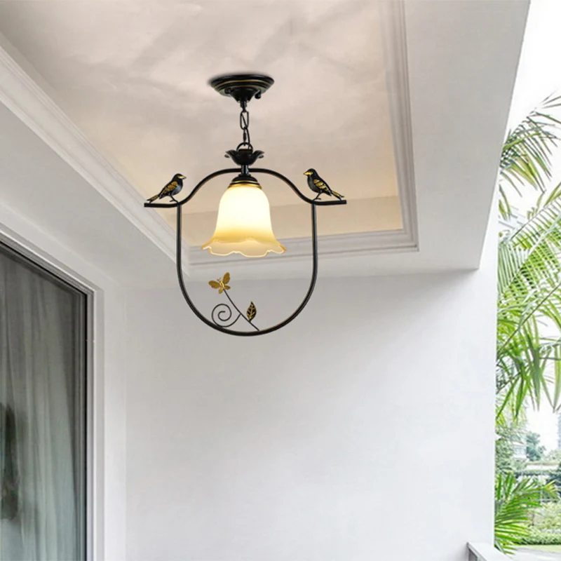 Bell Shade Eetkamer Hanglampenset Traditioneel Metaal 1-lichts Zwarte Hanglamp met Vogelmotief Clearhalo