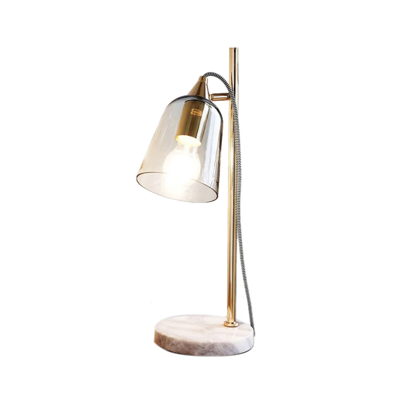 Bell Shade Tafellamp Mid-Century transparant glas enkele gouden nachtlamp met rond marmeren voetstuk Clearhalo
