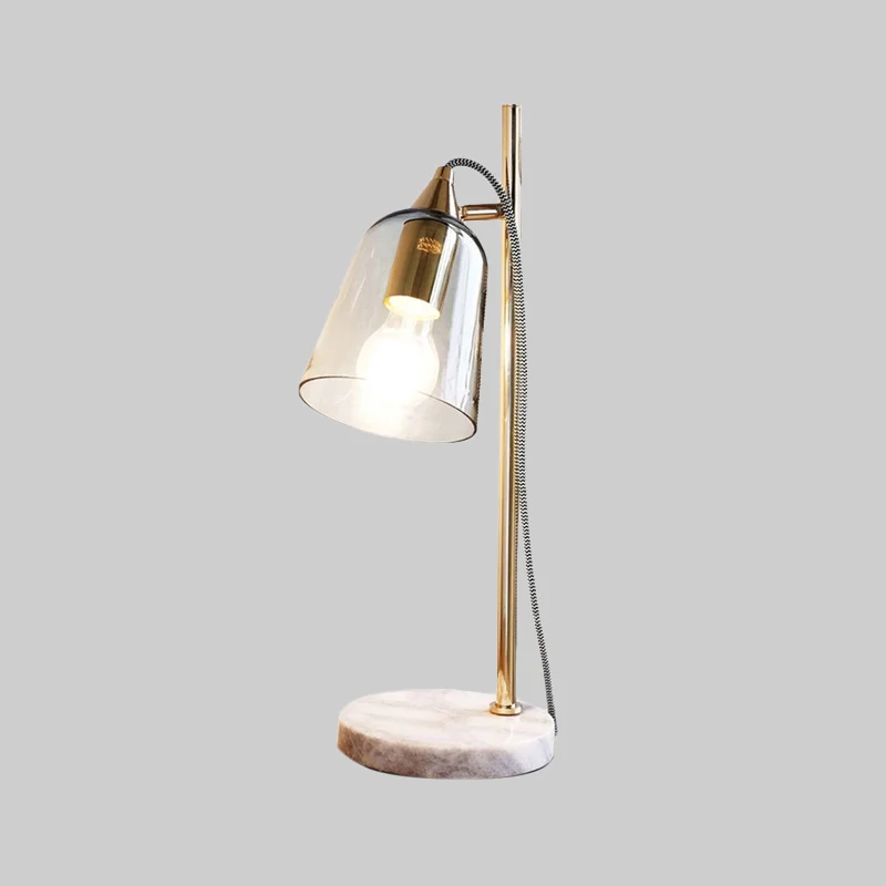 Bell Shade Tafellamp Mid-Century transparant glas enkele gouden nachtlamp met rond marmeren voetstuk Clearhalo