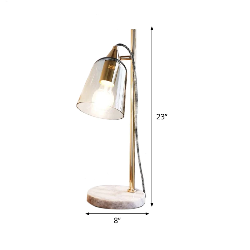 Bell Shade Tafellamp Mid-Century transparant glas enkele gouden nachtlamp met rond marmeren voetstuk Clearhalo