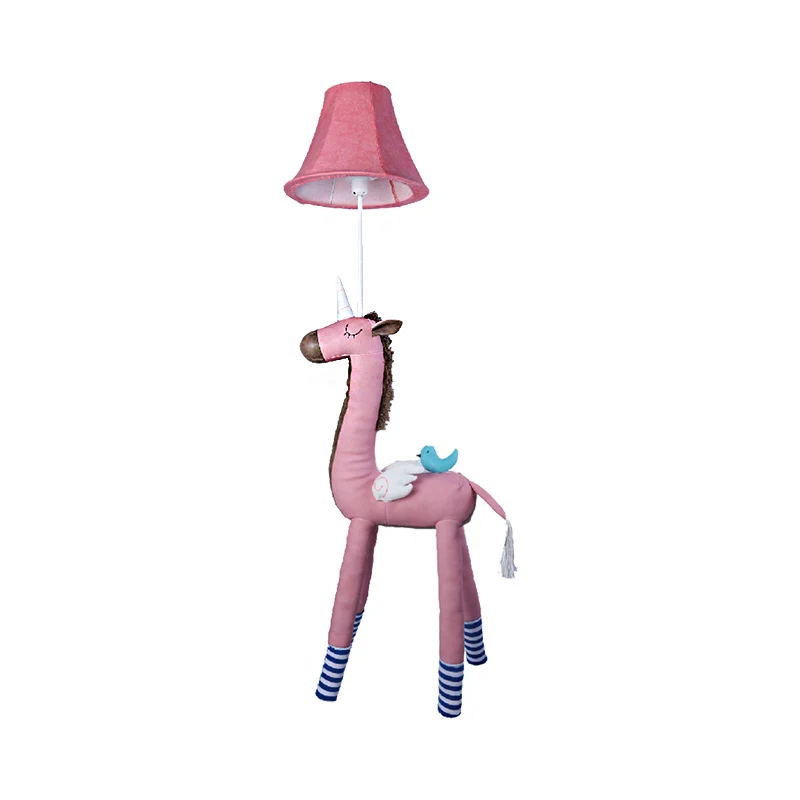 Bell stoffen kap staande lamp kinderen 1 kop roze/wit vloerlamp met eenhoorn decoratie voor kinderkamer Clearhalo