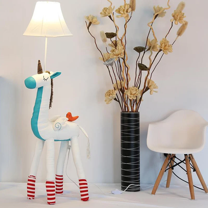 Bell stoffen kap staande lamp kinderen 1 kop roze/wit vloerlamp met eenhoorn decoratie voor kinderkamer Clearhalo