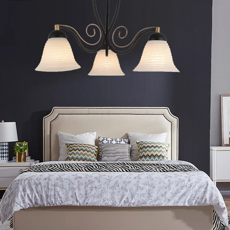 Bell Woonkamer Semi Mount Verlichting Traditioneel Wit Glas 3 Lichten Zwart Plafondlamp Clearhalo