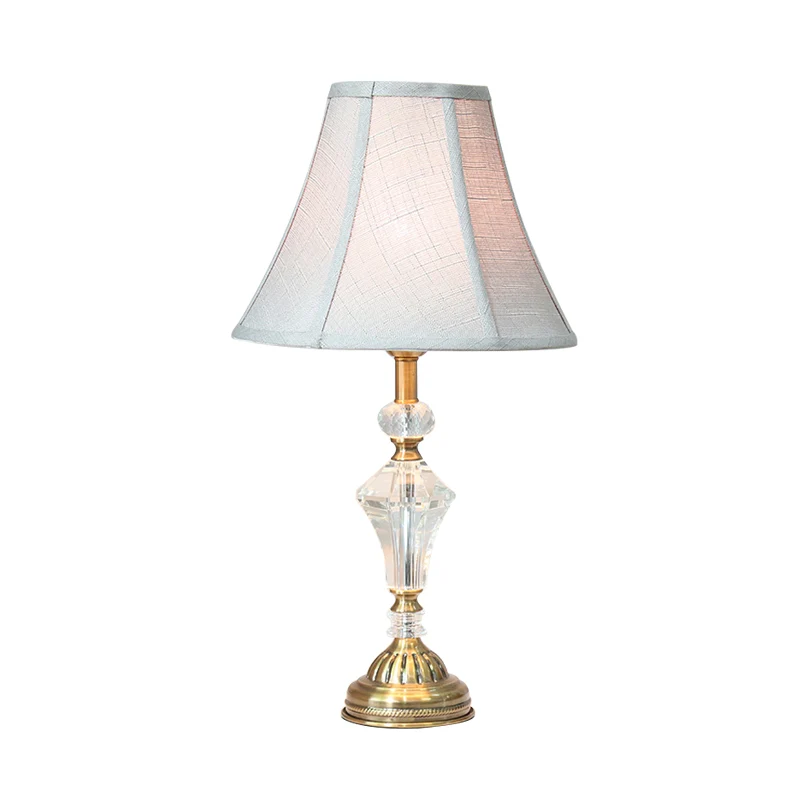 Bell-nachttafellamp met 1 lichtpaneel, nachtkastje van witte stof met kristallen accent Clearhalo