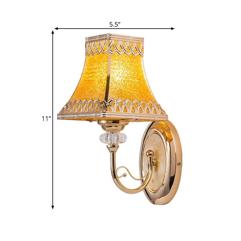 Bell-wandlamp met enkele lamp Koloniaal goud afgeschuinde glazen wandlamp met gebogen arm voor binnen Clearhalo