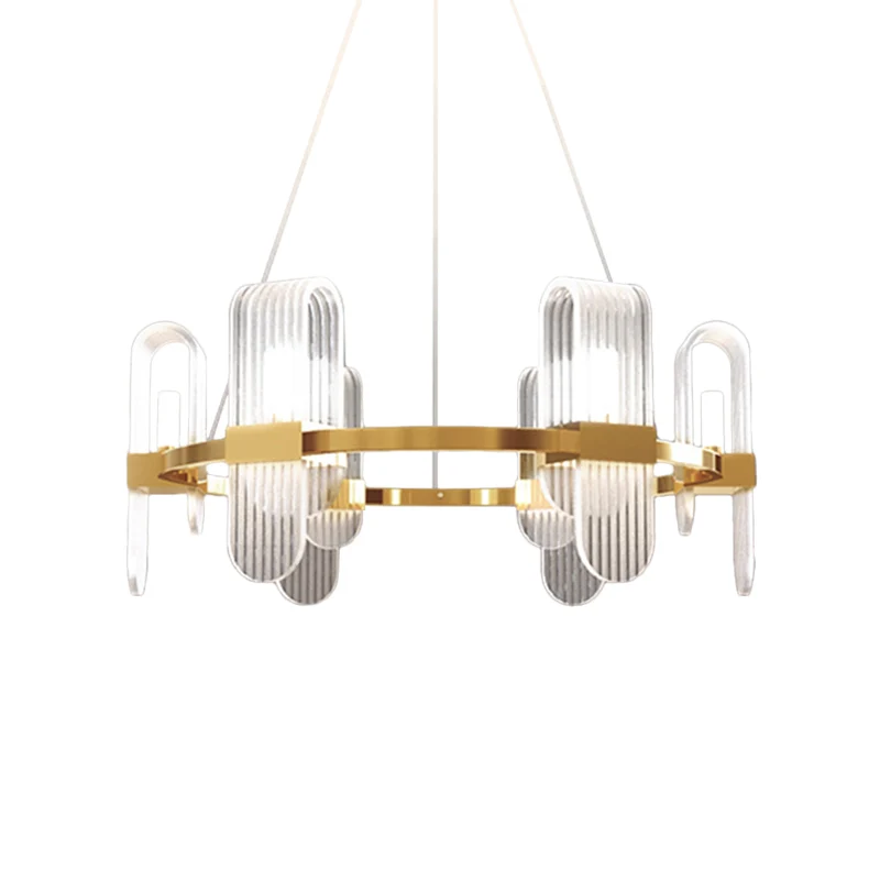Bend rechthoekig paneel kroonluchter verlichting modernistische acryl 6-lichts gouden LED-plafondhanglamp Clearhalo