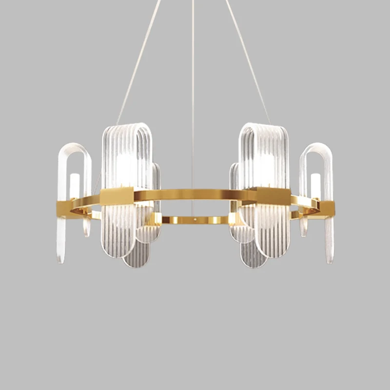 Bend rechthoekig paneel kroonluchter verlichting modernistische acryl 6-lichts gouden LED-plafondhanglamp Clearhalo