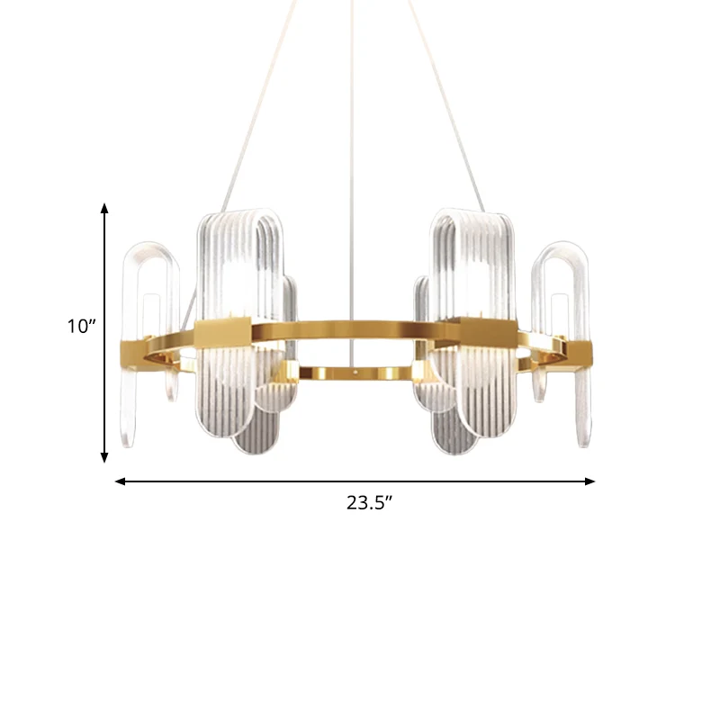 Bend rechthoekig paneel kroonluchter verlichting modernistische acryl 6-lichts gouden LED-plafondhanglamp Clearhalo
