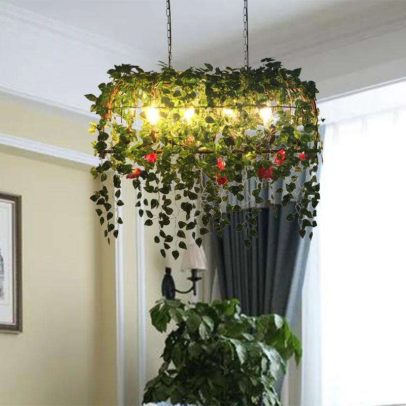 Birdcage metalen eiland kroonluchter licht antiek 4-kops restaurant plant plafondlamp zwart Clearhalo