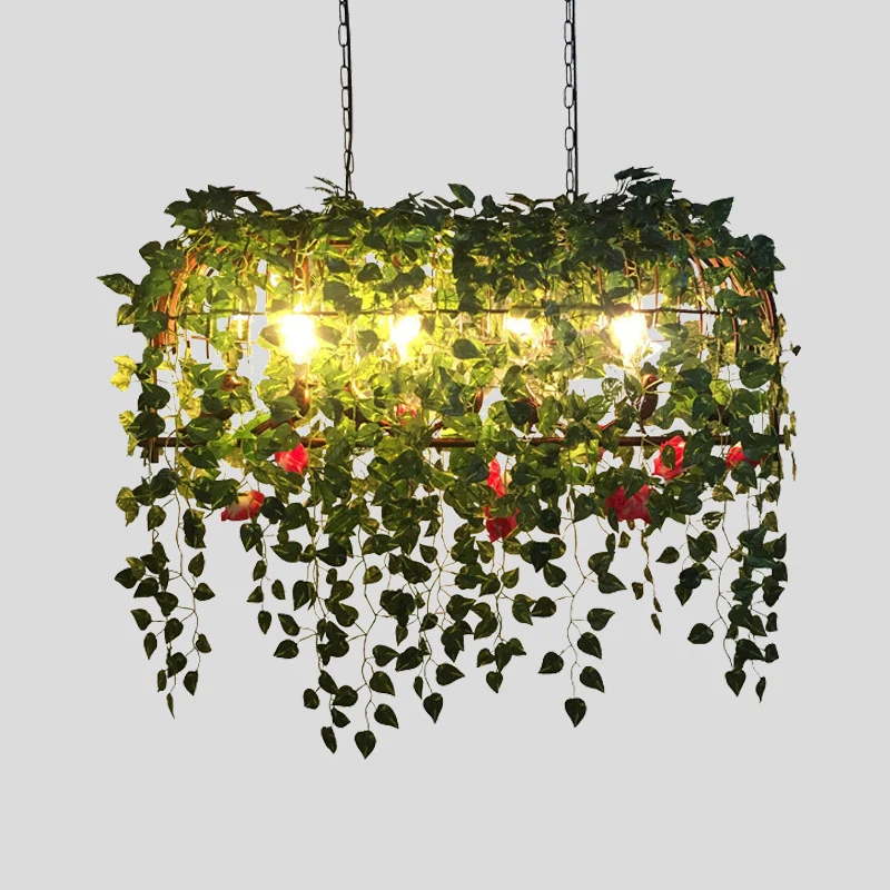 Birdcage metalen eiland kroonluchter licht antiek 4-kops restaurant plant plafondlamp zwart Clearhalo