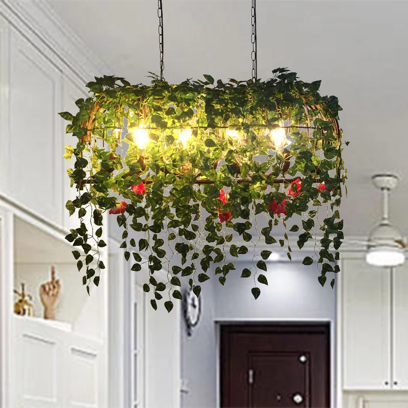 Birdcage metalen eiland kroonluchter licht antiek 4-kops restaurant plant plafondlamp zwart Clearhalo