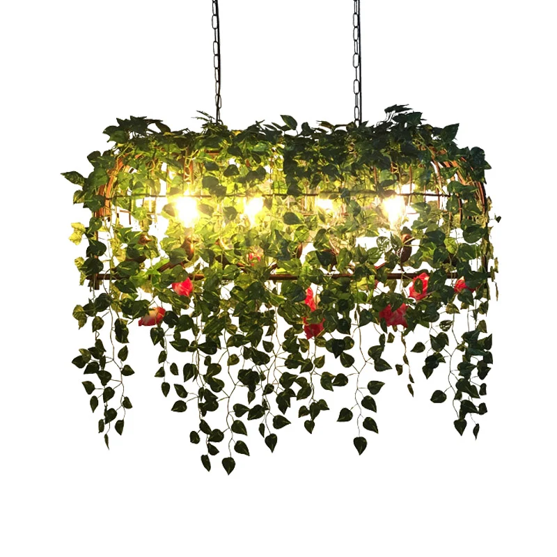Birdcage metalen eiland kroonluchter licht antiek 4-kops restaurant plant plafondlamp zwart Clearhalo