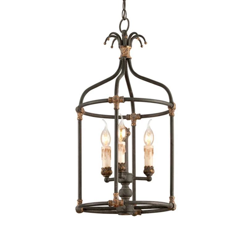 Birdcage woonkamer kroonluchter verlichting rustieke metalen 3-lamps zwart en gouden hanglamp Clearhalo