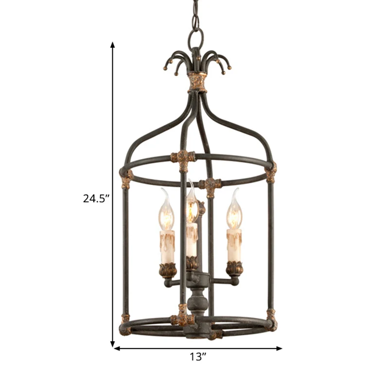 Birdcage woonkamer kroonluchter verlichting rustieke metalen 3-lamps zwart en gouden hanglamp Clearhalo
