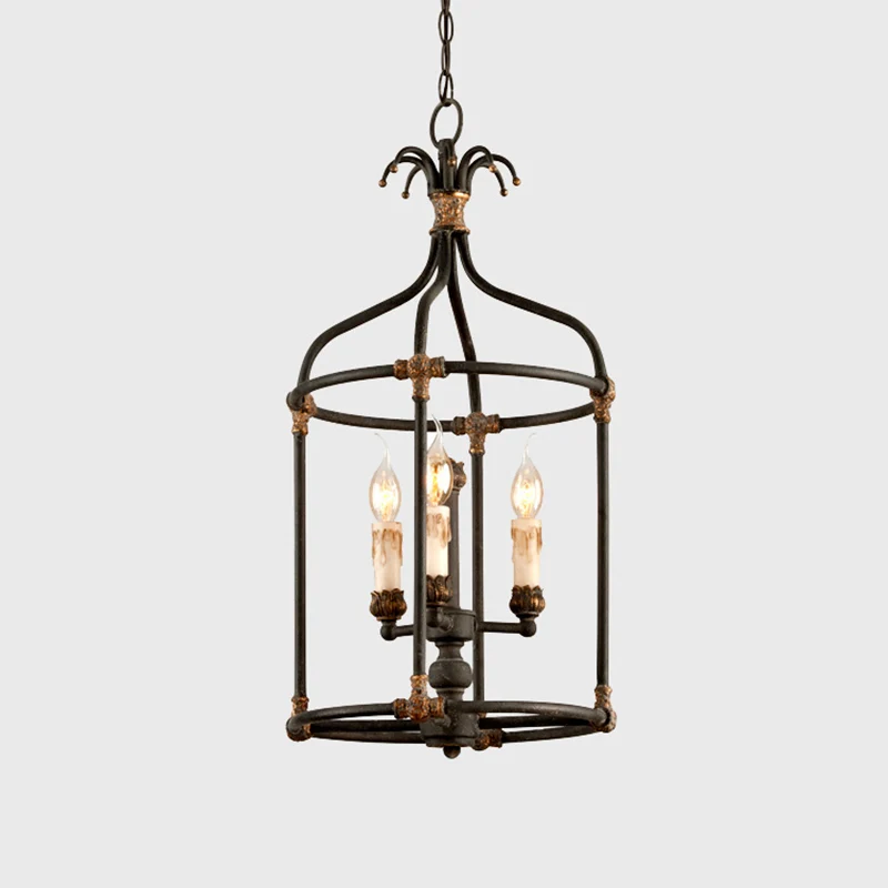 Birdcage woonkamer kroonluchter verlichting rustieke metalen 3-lamps zwart en gouden hanglamp Clearhalo