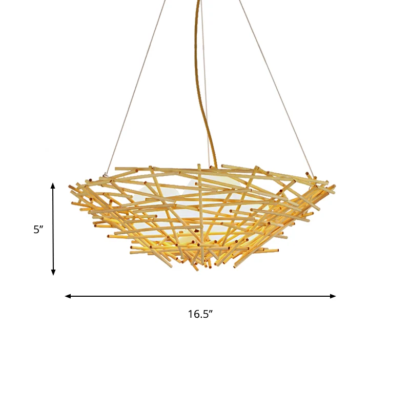 Birdnest Suspension Hanglamp Hedendaags Hout 1 Lamp Beige Hanglampset, 16,5"/24,5" Breed Clearhalo