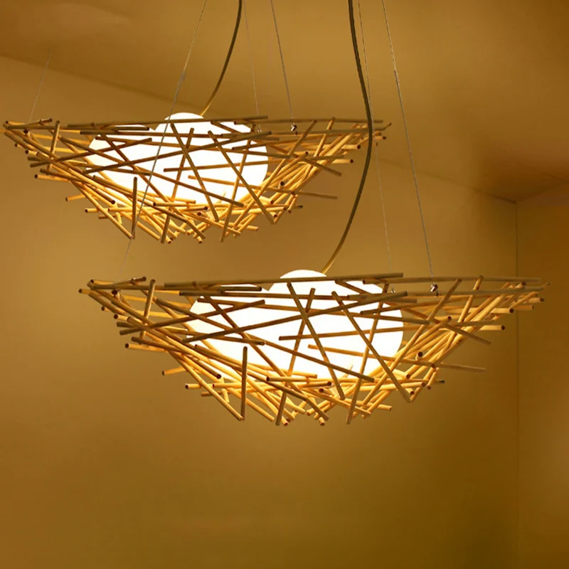 Birdnest Suspension Hanglamp Hedendaags Hout 1 Lamp Beige Hanglampset, 16,5"/24,5" Breed Clearhalo