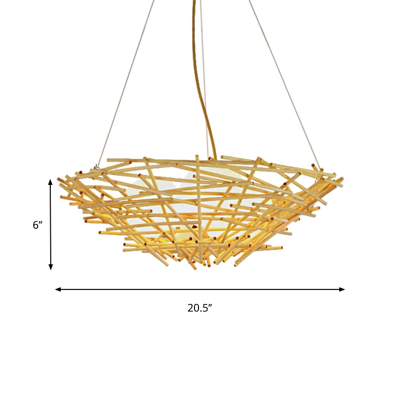 Birdnest Suspension Hanglamp Hedendaags Hout 1 Lamp Beige Hanglampset, 16,5"/24,5" Breed Clearhalo