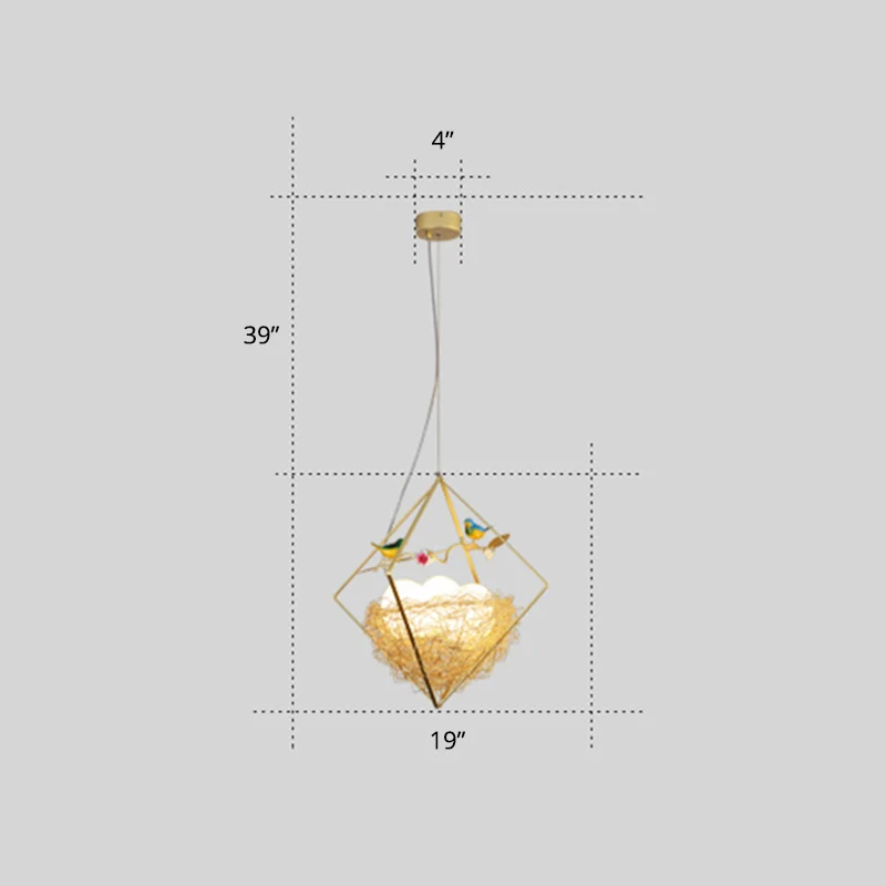 Birds Nest kroonluchter Scandinavische metalen 3-lichts beige hanglamp met ruitframe en eierkap Clearhalo