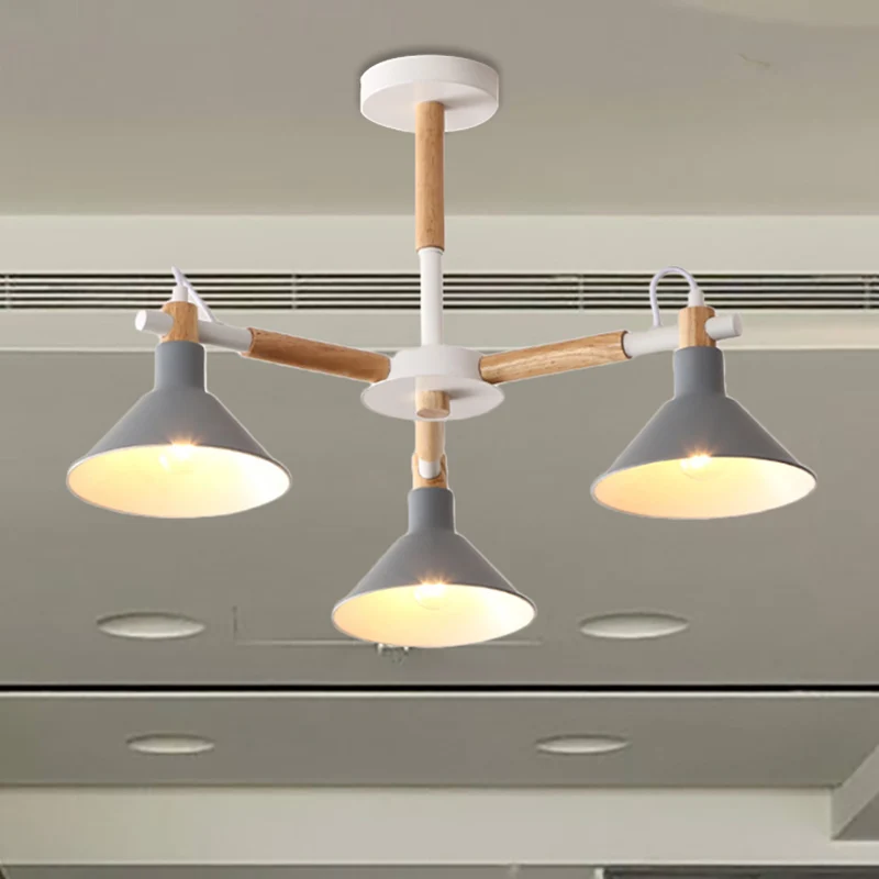 Bitterkoekje Hoorn Vorm Hanglampen 3 Lampen Metaal en houten Hanglamp voor Eetkamer Kinderslaapkamer Clearhalo
