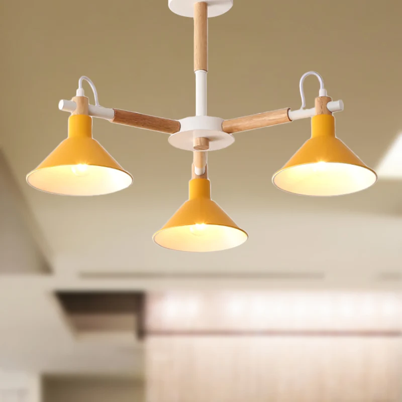 Bitterkoekje Hoorn Vorm Hanglampen 3 Lampen Metaal en houten Hanglamp voor Eetkamer Kinderslaapkamer Clearhalo