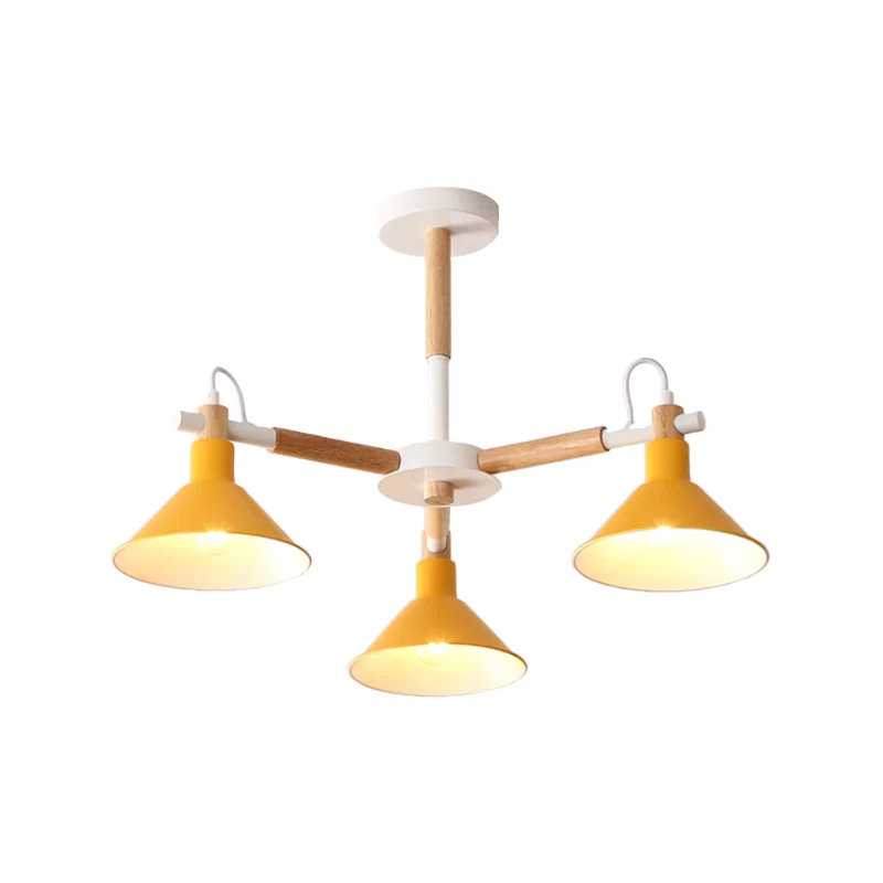 Bitterkoekje Hoorn Vorm Hanglampen 3 Lampen Metaal en houten Hanglamp voor Eetkamer Kinderslaapkamer Clearhalo