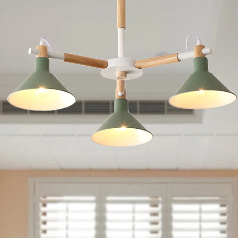 Bitterkoekje Hoorn Vorm Hanglampen 3 Lampen Metaal en houten Hanglamp voor Eetkamer Kinderslaapkamer Clearhalo