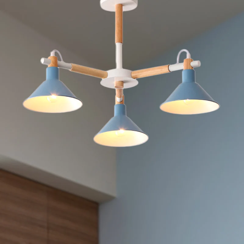 Bitterkoekje Hoorn Vorm Hanglampen 3 Lampen Metaal en houten Hanglamp voor Eetkamer Kinderslaapkamer Clearhalo